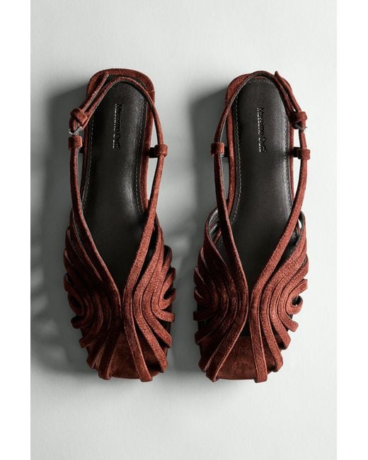 MASSIMO DUTTI Brown Split Suede Leather Cage Sandals