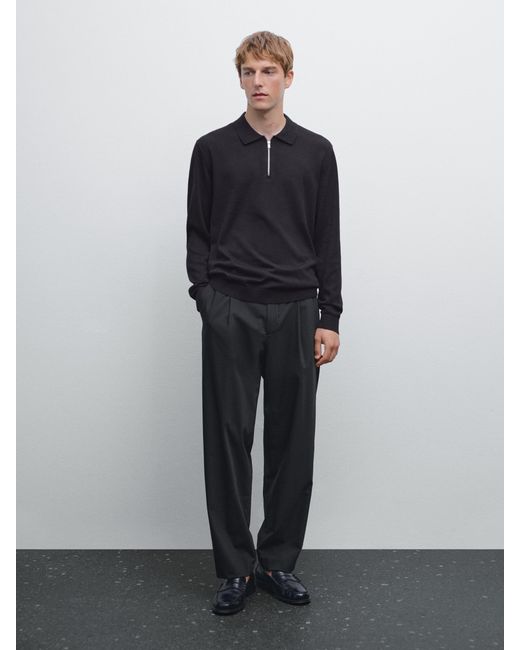 Pull Polo Zippé En Maille De Laine Mélangée MASSIMO DUTTI pour homme en coloris Blue