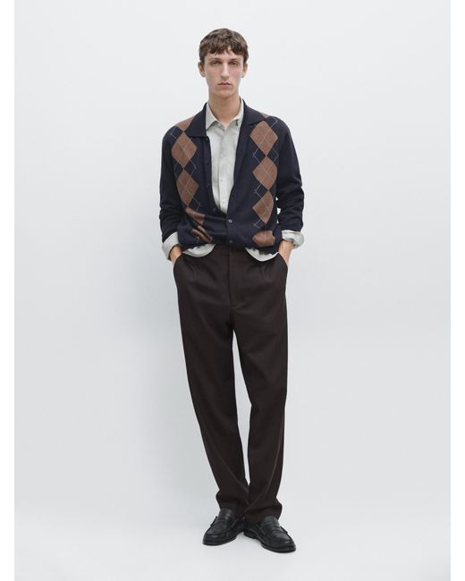 MASSIMO DUTTI White Cool Wool Textured Pants for men