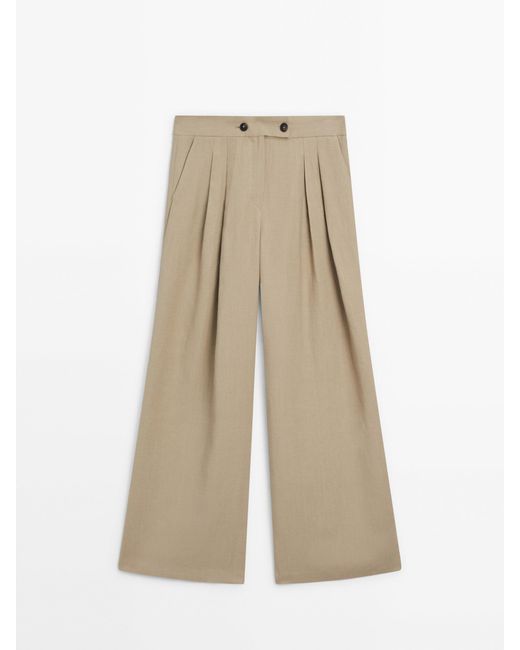 MASSIMO DUTTI Natural Wide-Leg Trousers With Dart Details
