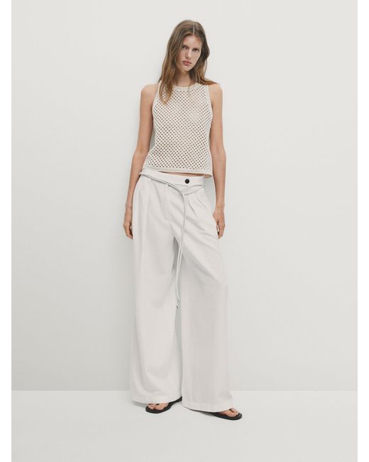 MASSIMO DUTTI White Wide Leg Trousers With Darts - Weiss - 34
