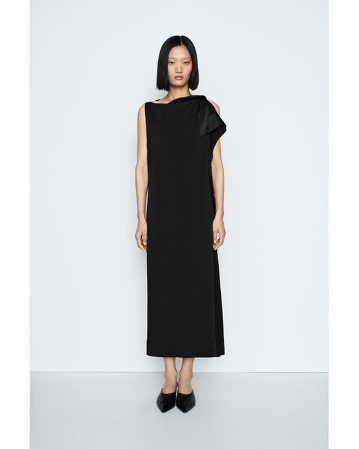 MASSIMO DUTTI Black Asymmetric Flowing Dress With Ruffle Detail
