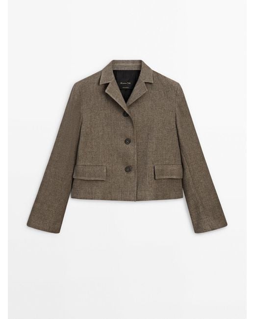 MASSIMO DUTTI Brown Cropped Blazer With Flap Pockets