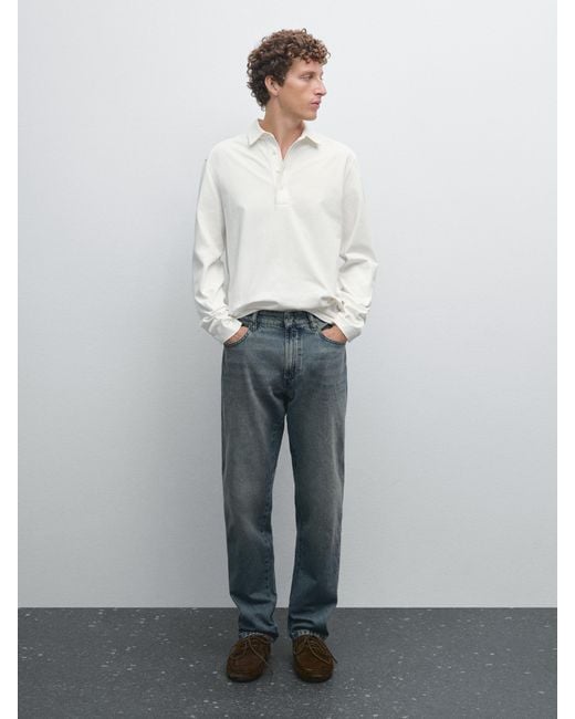 Polo 100 Coton À Manches Longues MASSIMO DUTTI pour homme en coloris Gray