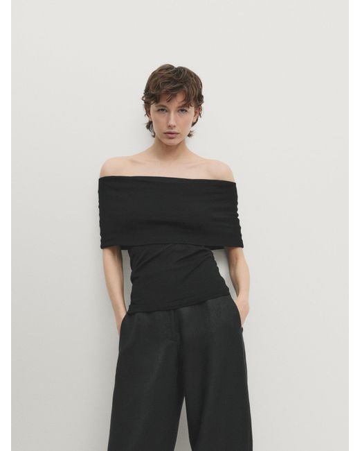 MASSIMO DUTTI White Off-The-Shoulder Top