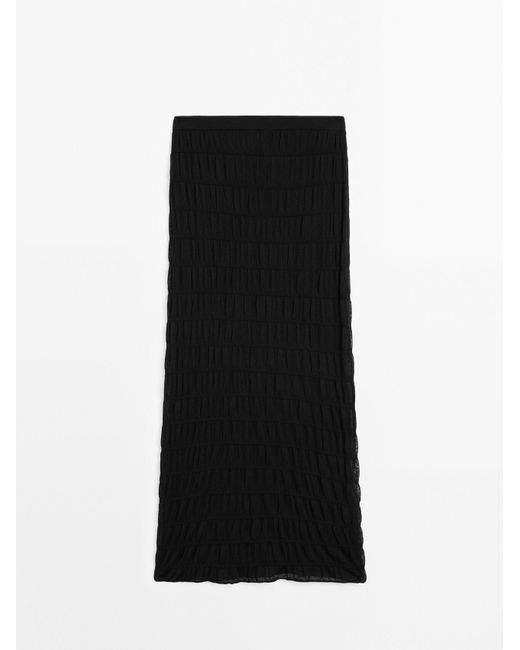 【Massimo Dutti】Long flowing skirt with gathered detail Massimo Dutti LONG FLOWING WITH RUFFLES - Maxi skirt - green