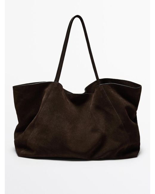 MASSIMO DUTTI Black Maxi-Shopper-Tasche Aus Rauleder
