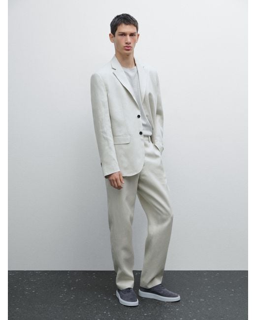 MASSIMO DUTTI Gray 100% Linen Suit Trousers for men