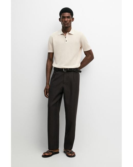 MASSIMO DUTTI White 100% Cotton Button-Collar Polo Shirt for men