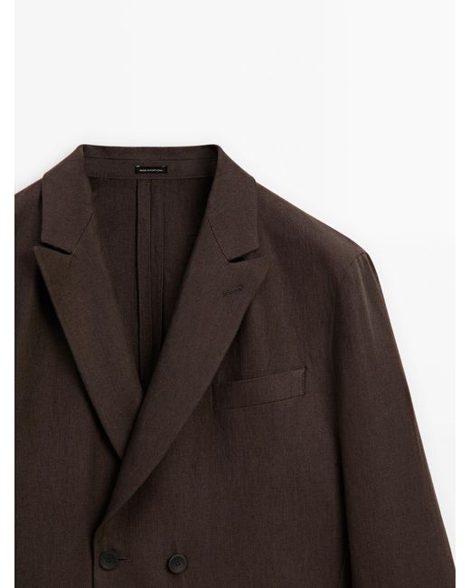 MASSIMO DUTTI Brown Double-Breasted Linen Suit Blazer for men
