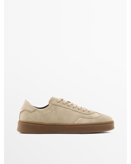 MASSIMO DUTTI White Split Suede Leather Trainers for men