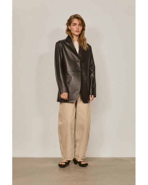 MASSIMO DUTTI Black Nappa Leather Blazer With Pocket Details