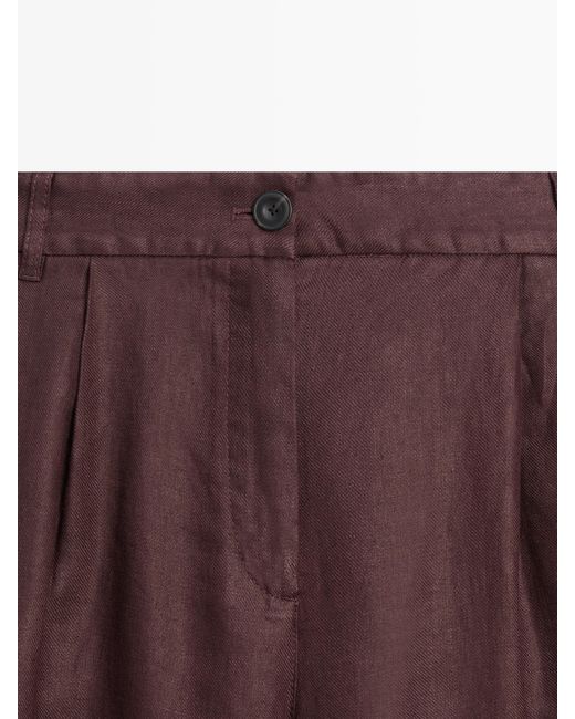 MASSIMO DUTTI Natural 100% Linen Wide-Leg Elasticated Trousers