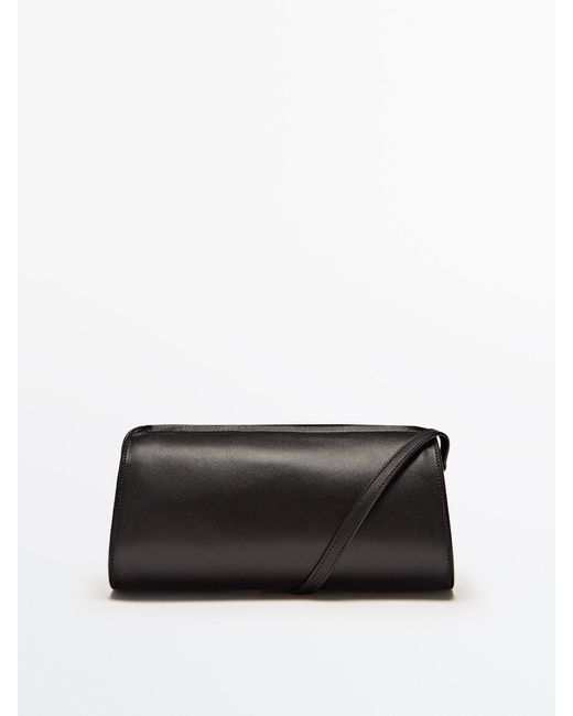 MASSIMO DUTTI Black Plain Leather Cylindrical Crossbody Bag