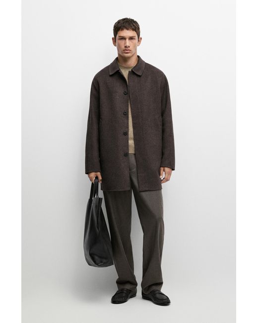 MASSIMO DUTTI Black Short Double-Faced Wool Blend Coat for men