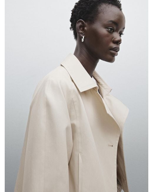 MASSIMO DUTTI Natural Short Cotton Blend Trench Coat