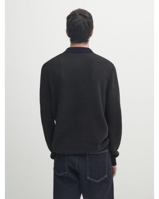 MASSIMO DUTTI Blue Two-Tone Effect Polo Sweater for men