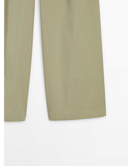 MASSIMO DUTTI Green Mid-Rise Wide-Leg Technical Trousers