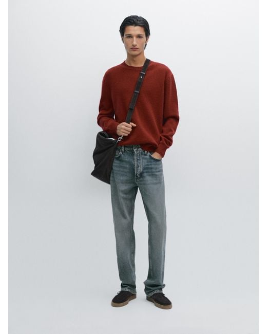 MASSIMO DUTTI Wool Blend Crew Neck Sweater in Red for Men Lyst UK