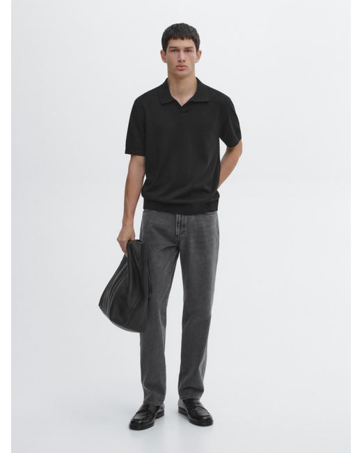 MASSIMO DUTTI Pullover Im Polo-Stil Mit V-Ausschnitt Und Kurzen Ärmeln in Black für Herren