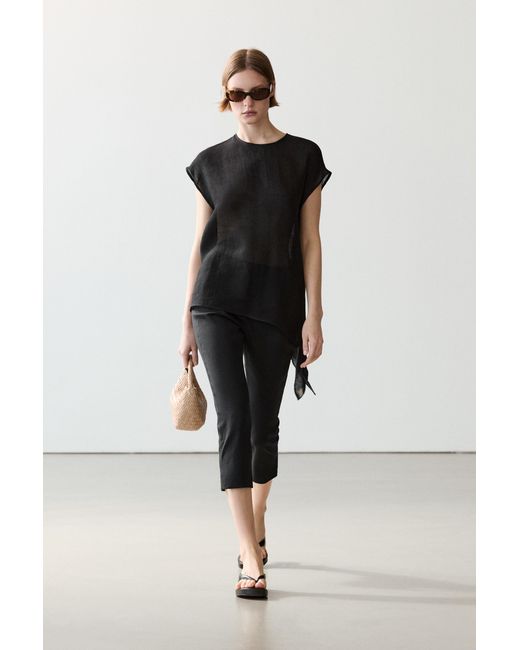 MASSIMO DUTTI Black Flowing Asymmetric Linen Top