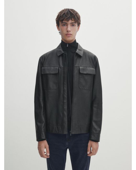 MASSIMO DUTTI Nappa Leather Trucker Jacket in Black for Men | Lyst