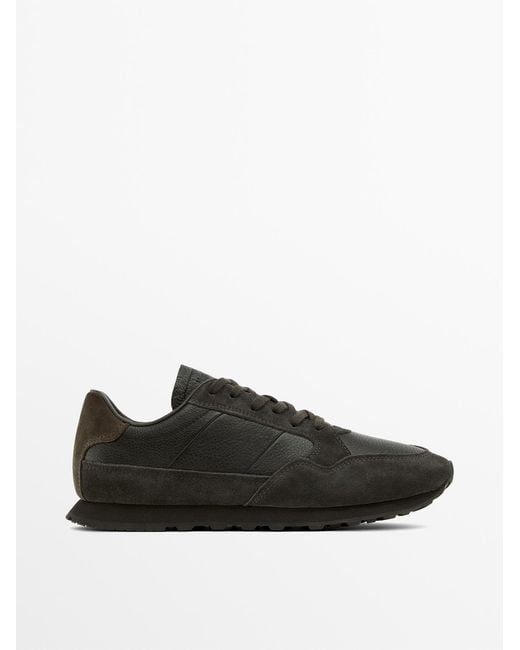 MASSIMO DUTTI Black Soft Nappa Leather Trainers for men
