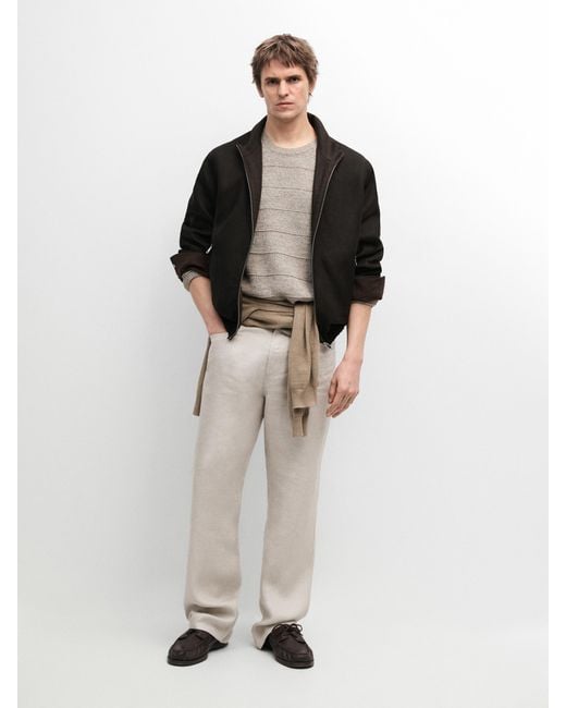 MASSIMO DUTTI Black Reversible Linen Jacket for men