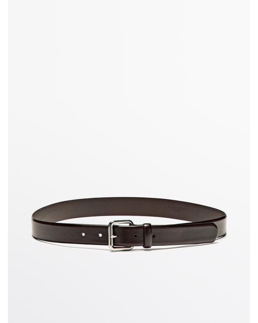 MASSIMO DUTTI White Leather Belt With Square Buckle