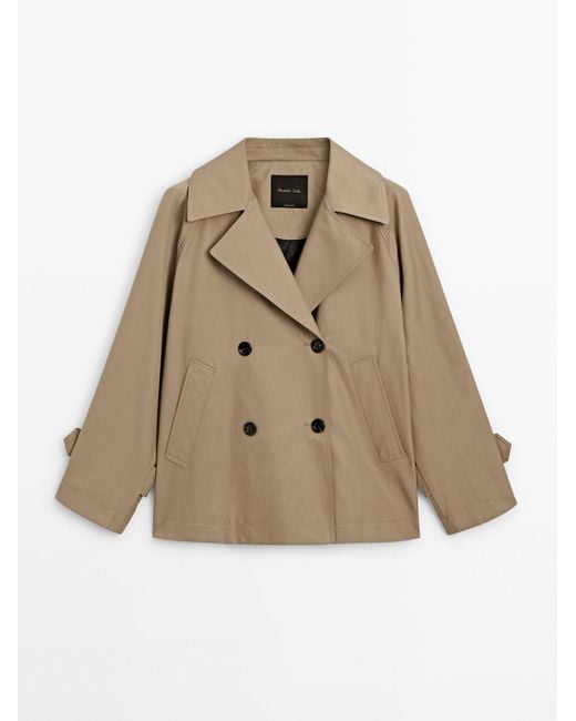 MASSIMO DUTTI Natural Kurzer Trenchcoat Mit Riemchen Aus Baumwollmischgewebe