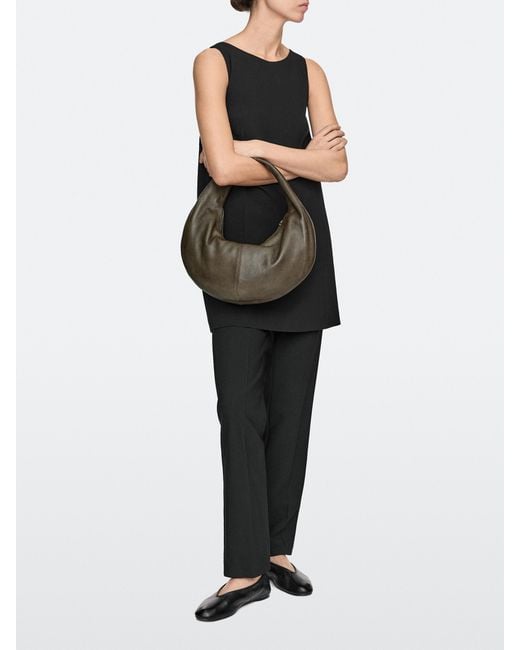 MASSIMO DUTTI Black Medium Nappa Leather Half-Moon Bag
