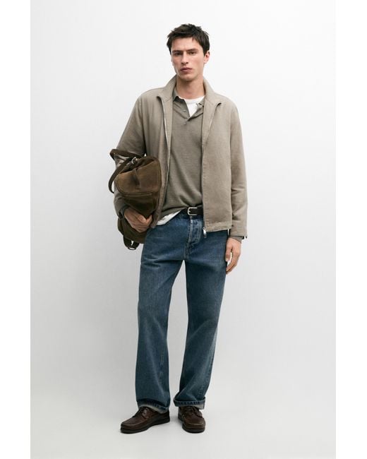 MASSIMO DUTTI Blue Linen Bomber Jacket for men