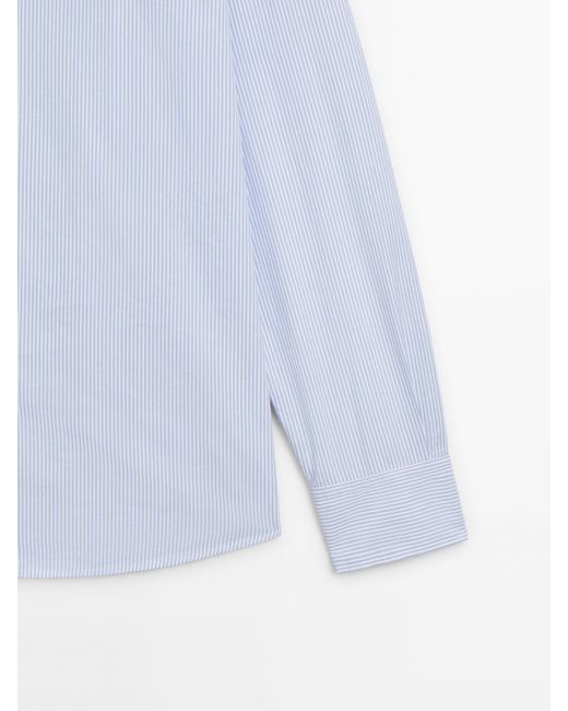 MASSIMO DUTTI White Seersucker Regular Fit Cotton Striped Shirt for men