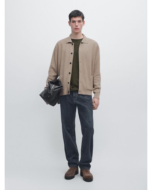 MASSIMO DUTTI White 100% Cotton Knit Cardigan for men