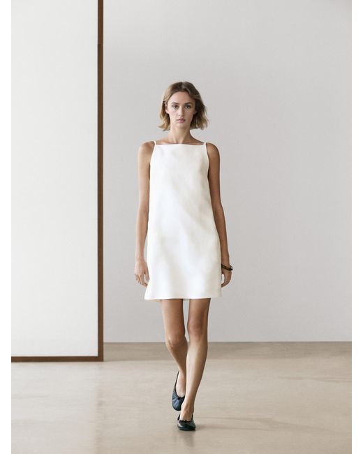 Robe Courte À Fines Bretelles MASSIMO DUTTI en coloris White