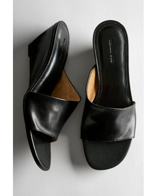 MASSIMO DUTTI Black Soft Leather Wedge Heel Sandals