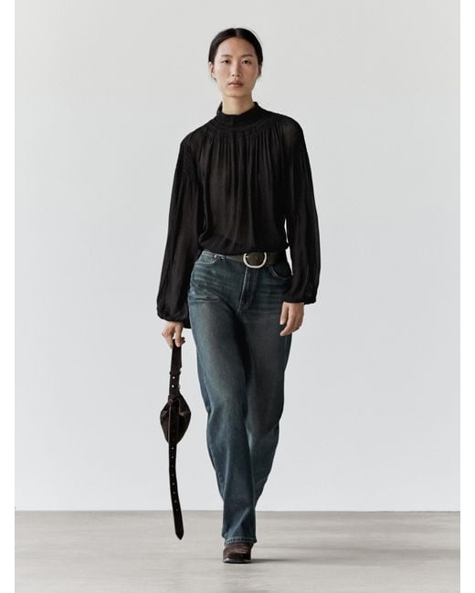 MASSIMO DUTTI Black Flowing Blouse With Collar Detail