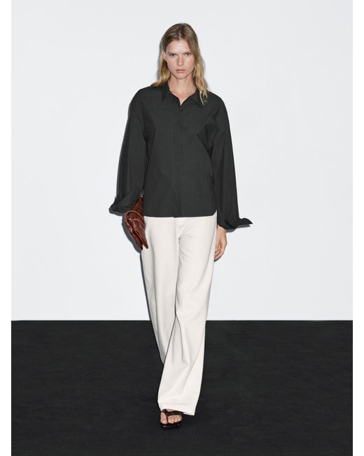 Camisa Popelín Holgada 100% Algodón MASSIMO DUTTI de color White