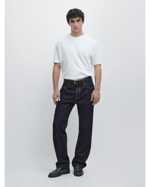 MASSIMO DUTTI White Short Sleeve Crew Neck T-Shirt for men
