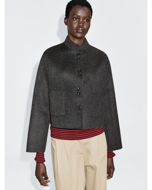 MASSIMO DUTTI Gray Short Wool Blend Double Button Coat