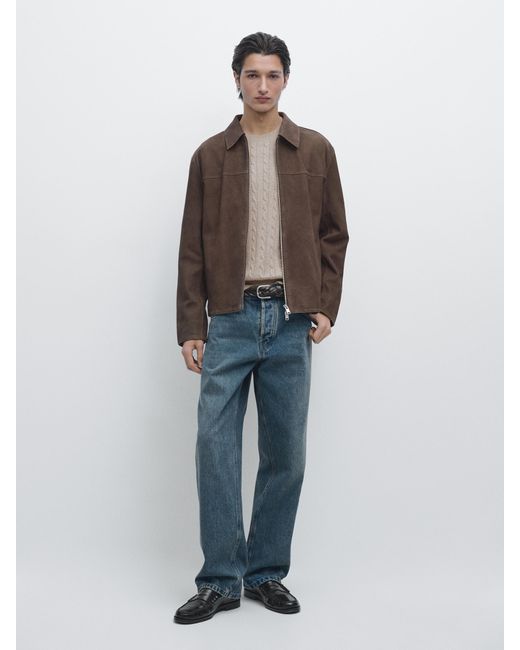 MASSIMO DUTTI Blue Suede Leather Jacket for men