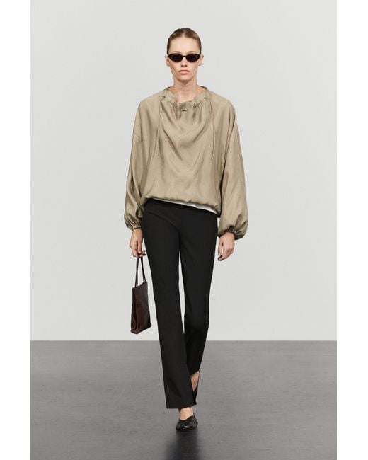MASSIMO DUTTI Natural Flowing Blouse With Drawstring Neck Detail
