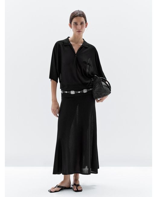 MASSIMO DUTTI Black Flowing Cape-Style Polo Shirt