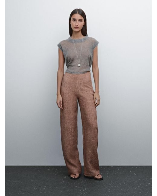 MASSIMO DUTTI Gray Fließende Hose Aus 100 Leinen