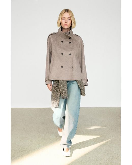 MASSIMO DUTTI Natural Short Button-Detail Trench Coat