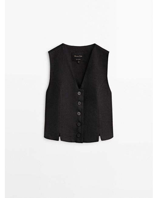 MASSIMO DUTTI 100% Linen Cropped Suit Waistcoat in Black | Lyst