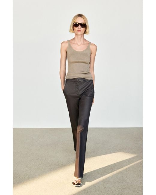 MASSIMO DUTTI Gray Waxed Flare Fit Trousers