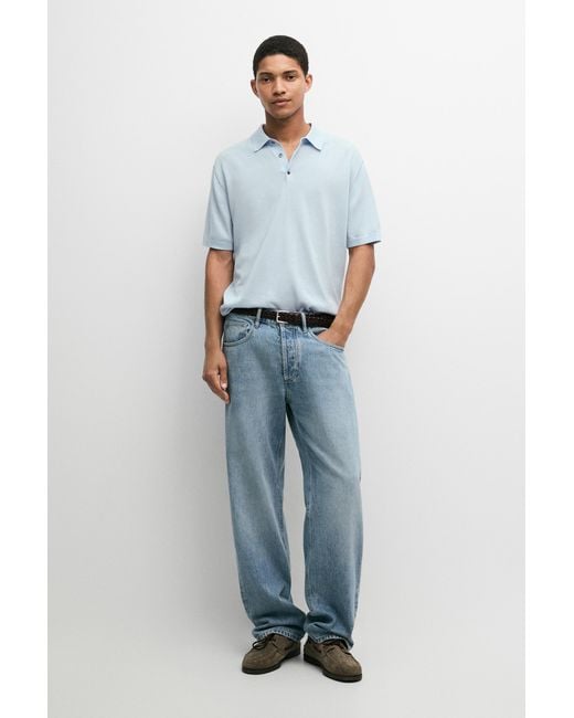 MASSIMO DUTTI Blue 100% Cotton Knit Polo Shirt for men