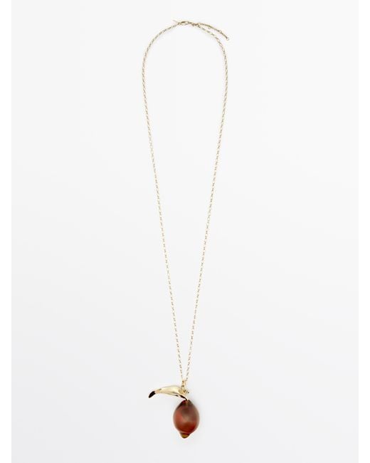 MASSIMO DUTTI White Chain Necklace With Glass Pendant
