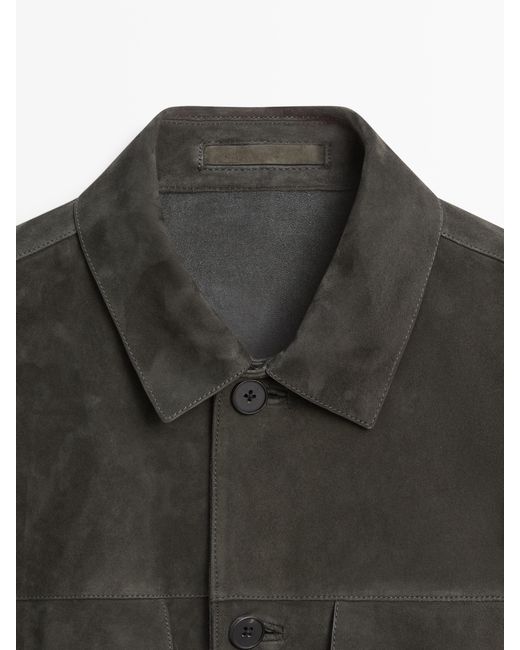MASSIMO DUTTI White Suede Leather Jacket With Pockets for men